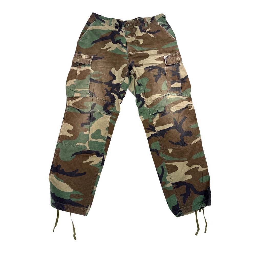 Vintage Woodland Camo‎ Cargo Pants Mens 33x30 Distressed Ripstop Military Combat